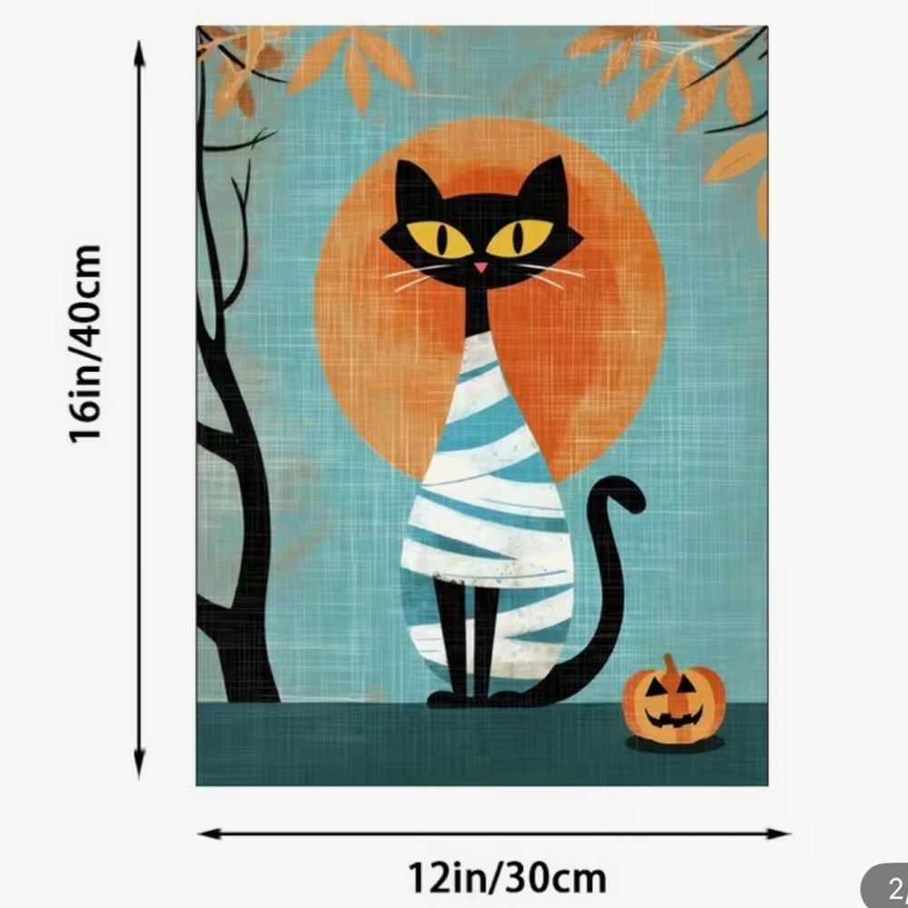 Black Cat Mummy Halloween Cat Art Print - Picture 2 of 6